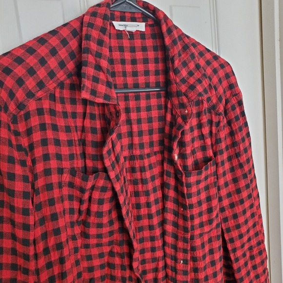 Beach Lunch Lounge Large Red Black Check Flannel Long Sleeve Relaxed‎ Shirt - Picture 3 of 6